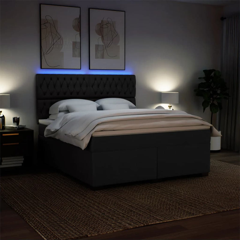 Pat box spring cu saltea, negru, 180x200 cm, catifea
