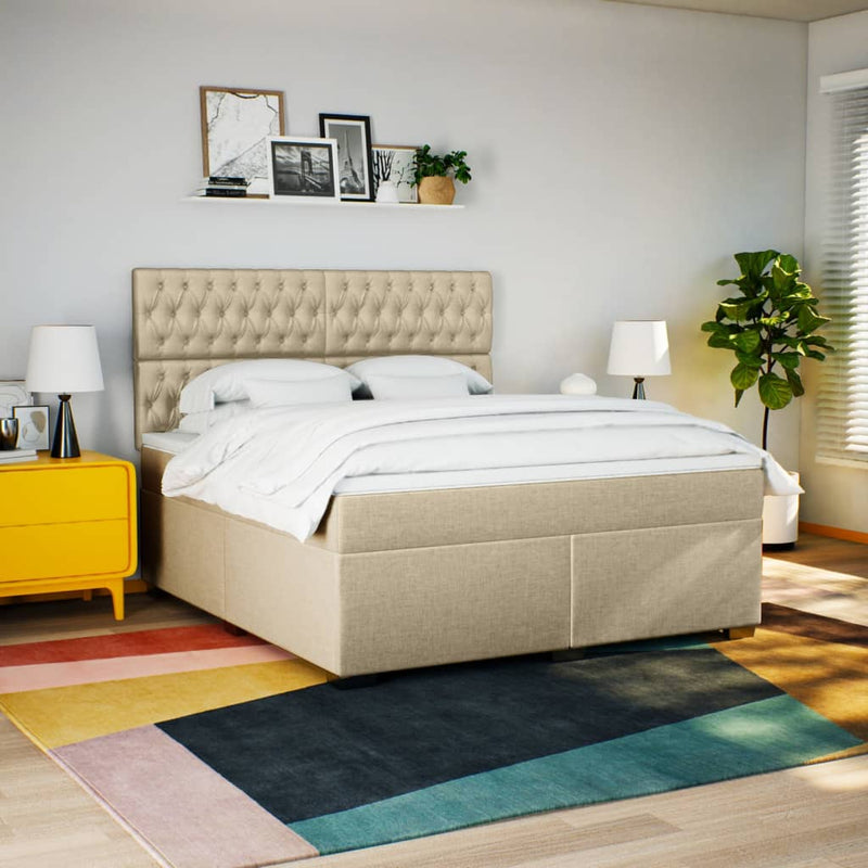Pat continental cu saltea, crem, 180x200 cm, textil