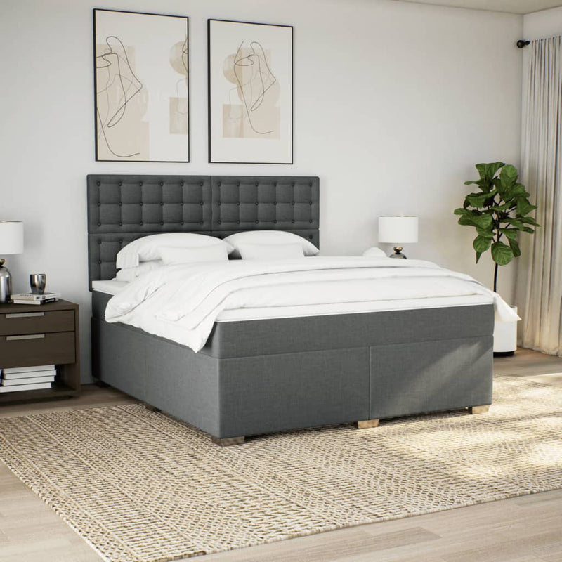Pat box spring cu saltea, gri închis, 180x200 cm, textil