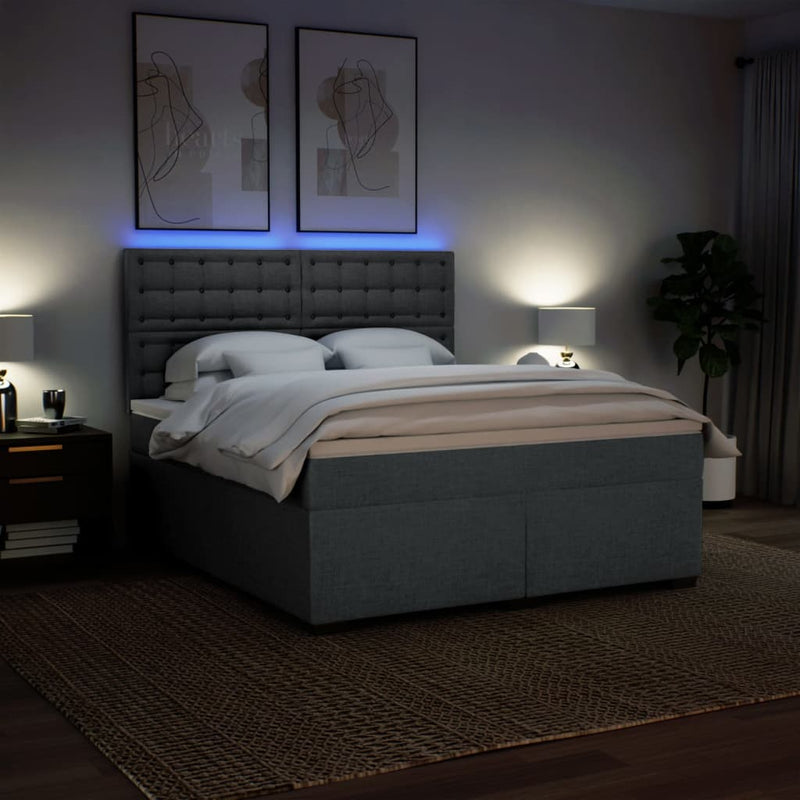 Pat box spring cu saltea, gri închis, 180x200 cm, textil