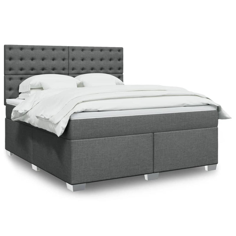 Pat box spring cu saltea, gri închis, 180x200 cm, textil