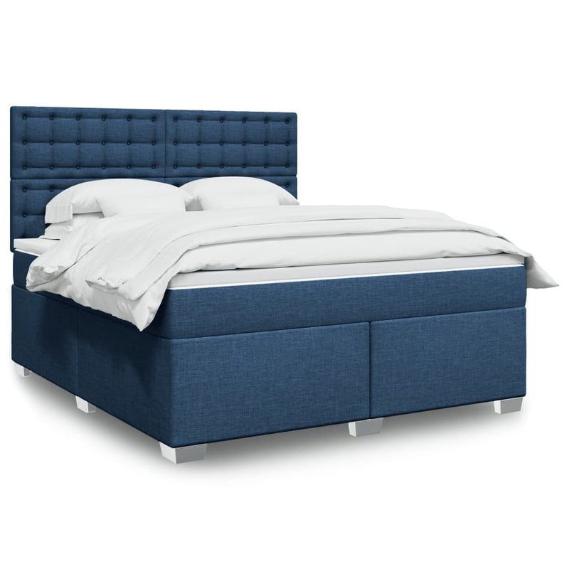 Pat box spring cu saltea, albastru, 180x200 cm, material textil