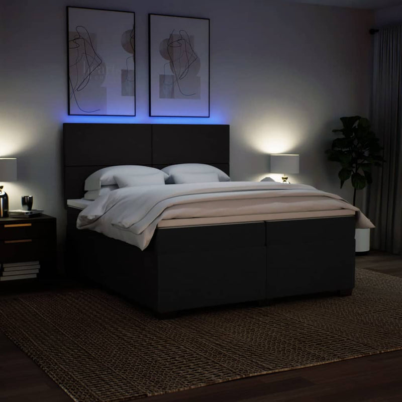 Pat box spring cu saltea, negru, 200x200 cm, textil
