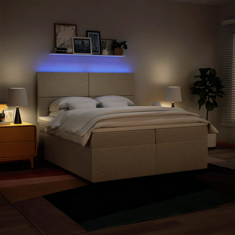 Pat box spring cu saltea, crem, 200x200 cm, textil