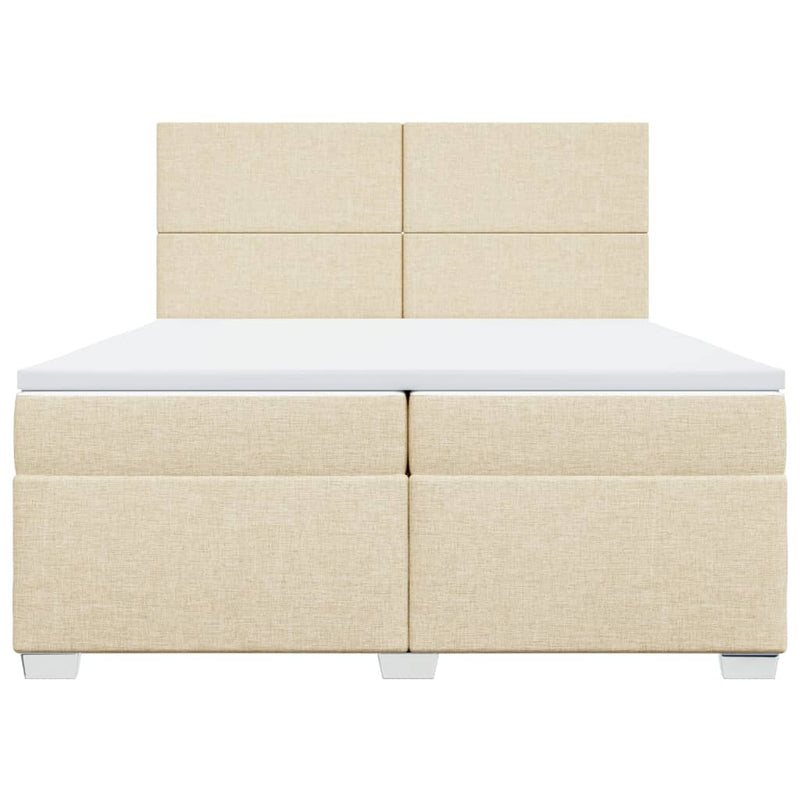 Pat box spring cu saltea, crem, 200x200 cm, textil
