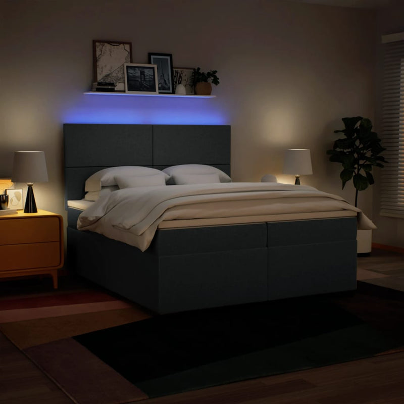 Pat box spring cu saltea, albastru, 200x200 cm, textil