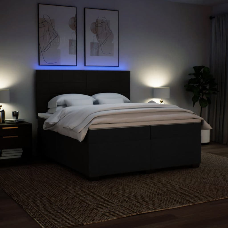 Pat box spring cu saltea, negru, 200x200 cm, textil