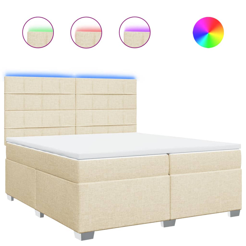 Pat box spring cu saltea, crem, 200x200 cm, textil