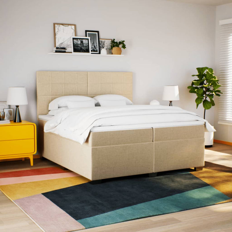 Pat box spring cu saltea, crem, 200x200 cm, textil