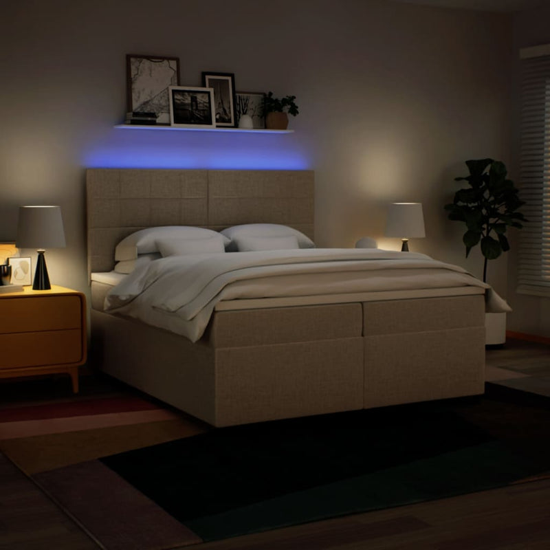 Pat box spring cu saltea, crem, 200x200 cm, textil