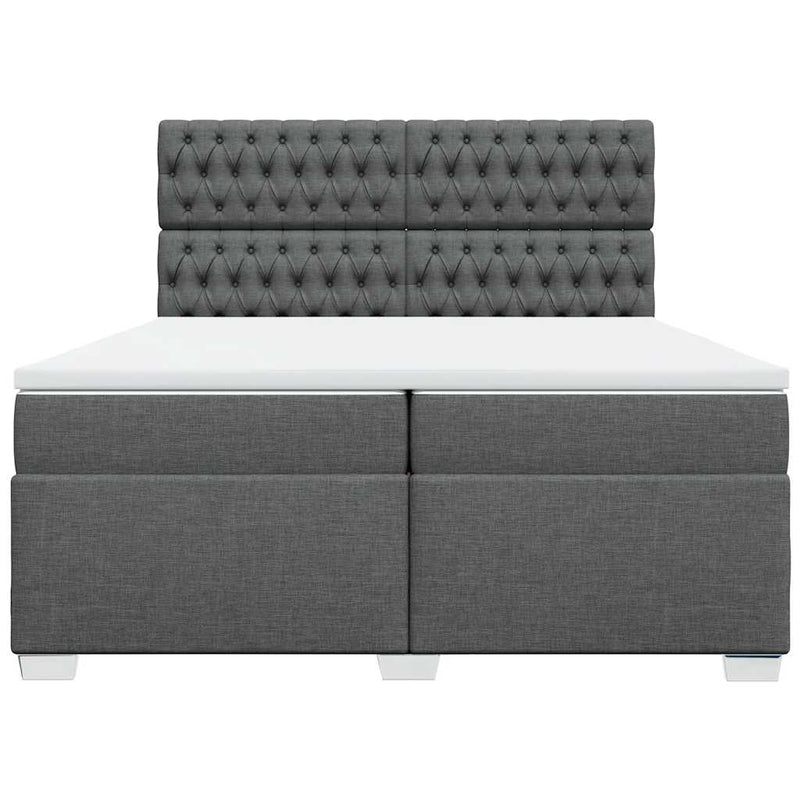 Pat box spring cu saltea, gri închis, 200x200 cm, textil