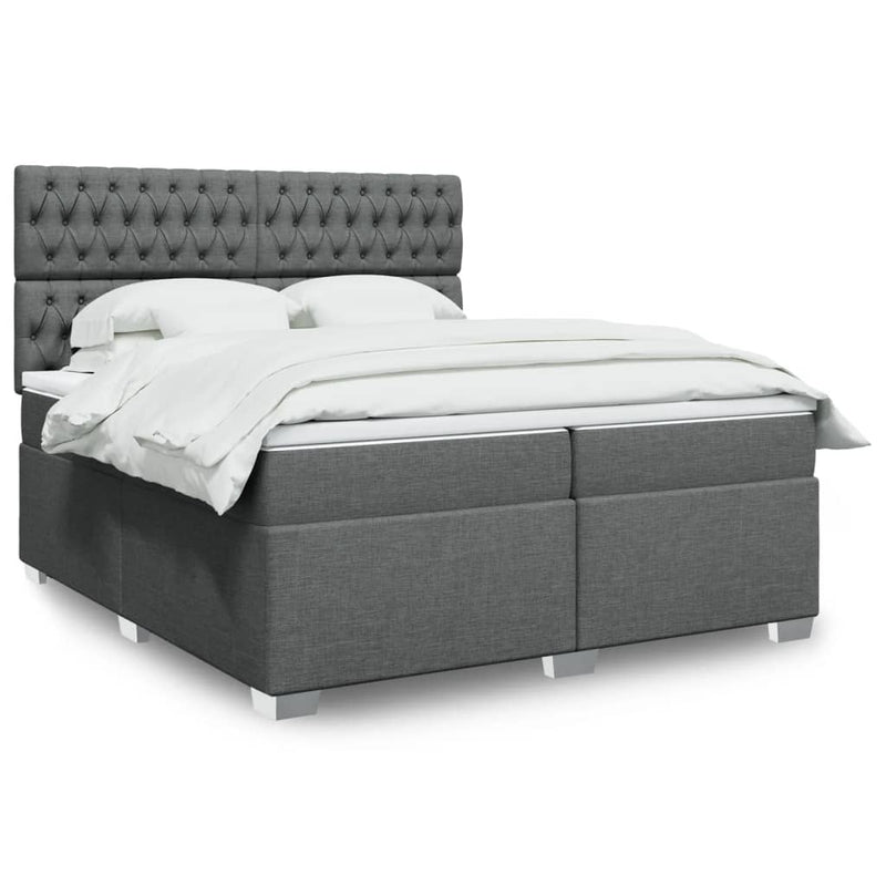 Pat box spring cu saltea, gri închis, 200x200 cm, textil