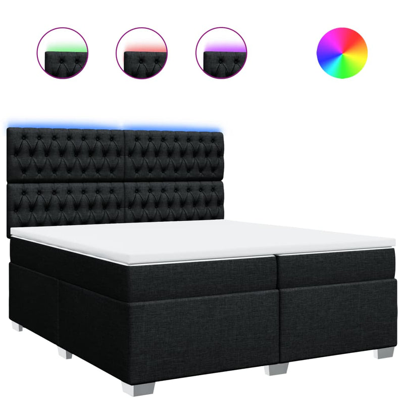 Pat box spring cu saltea, negru, 200x200 cm, textil