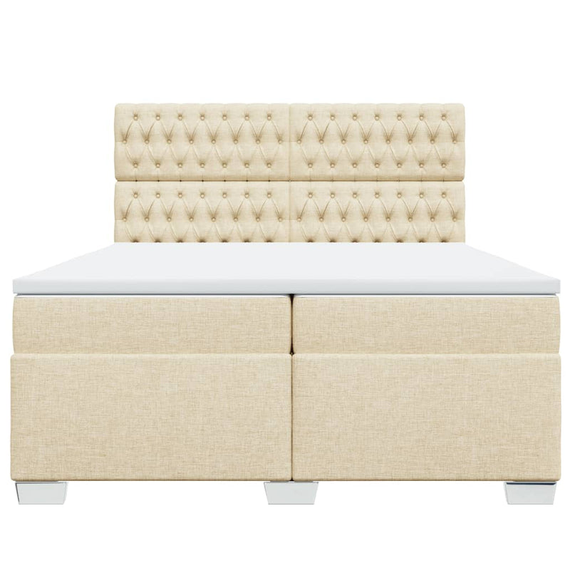 Pat box spring cu saltea, crem, 200x200 cm, textil