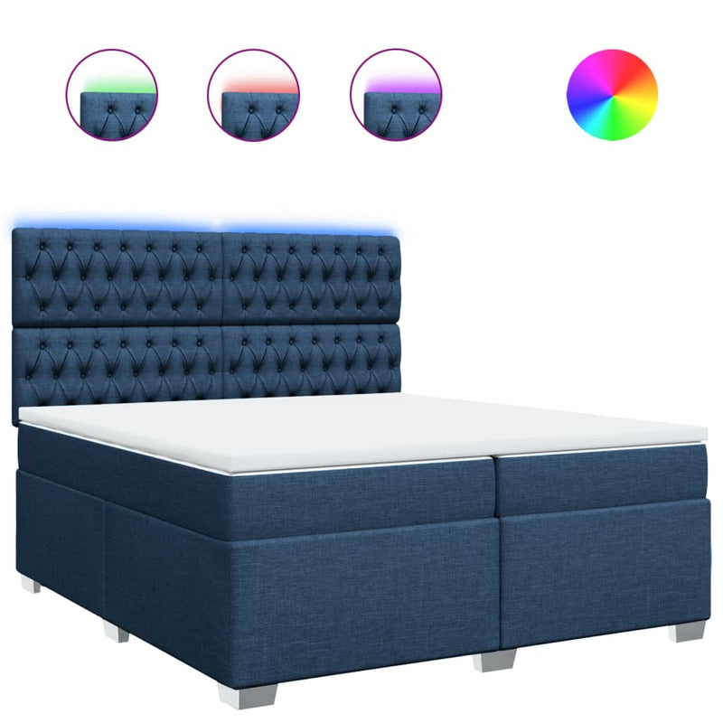 Pat box spring cu saltea, albastru, 200x200 cm, textil