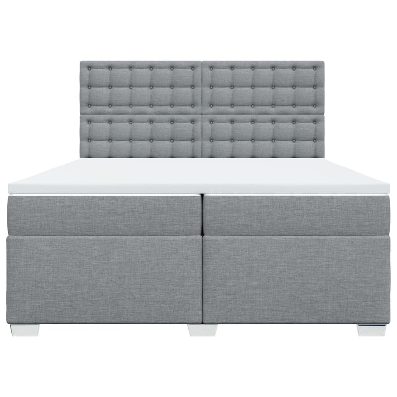 Pat box spring cu saltea, gri deschis, 200x200 cm, textil