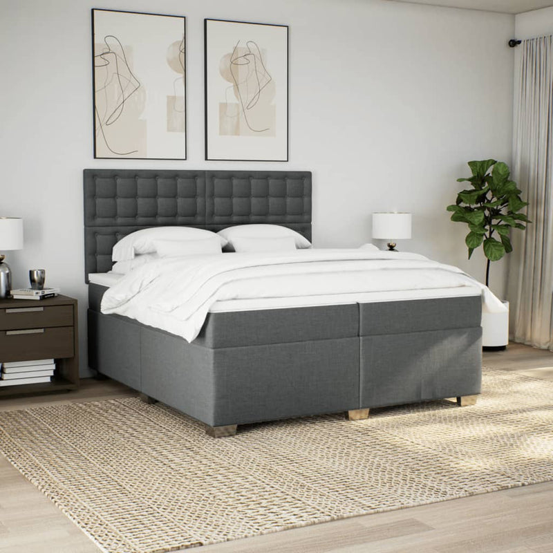 Pat box spring cu saltea, gri închis, 200x200 cm, textil