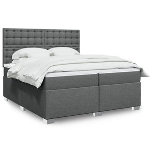 Pat box spring cu saltea, gri închis, 200x200 cm, textil