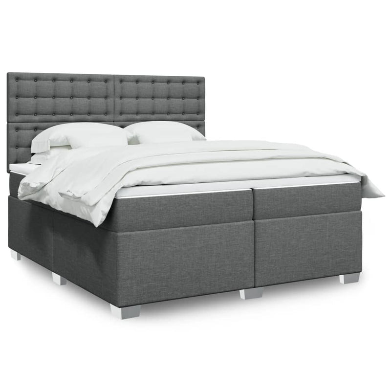 Pat box spring cu saltea, gri închis, 200x200 cm, textil