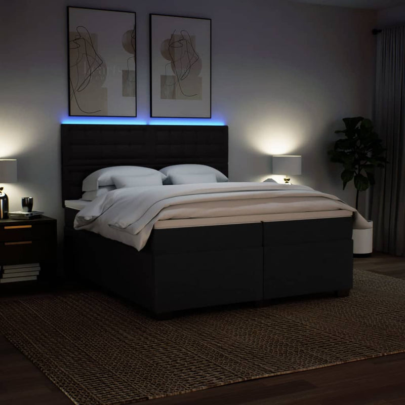 Pat box spring cu saltea, negru, 200x200 cm, textil
