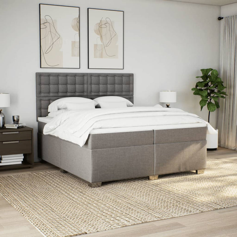 Pat box spring cu saltea, gri taupe, 200x200 cm, textil