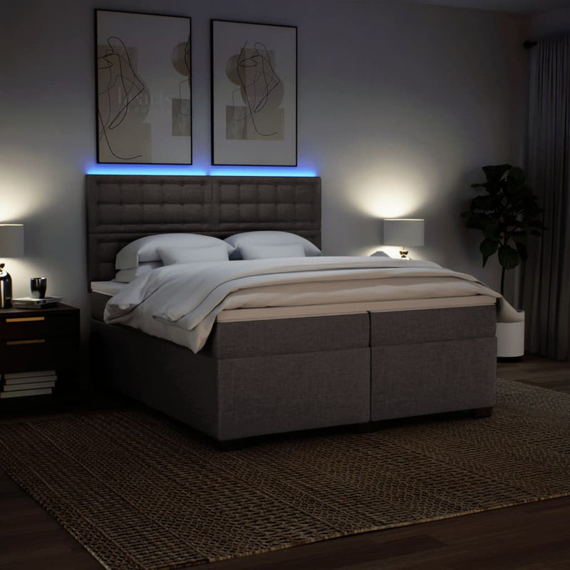 Pat box spring cu saltea, gri taupe, 200x200 cm, textil