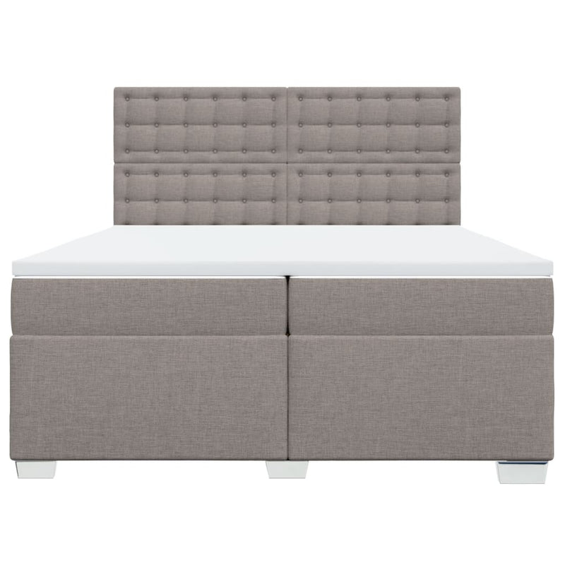 Pat box spring cu saltea, gri taupe, 200x200 cm, textil