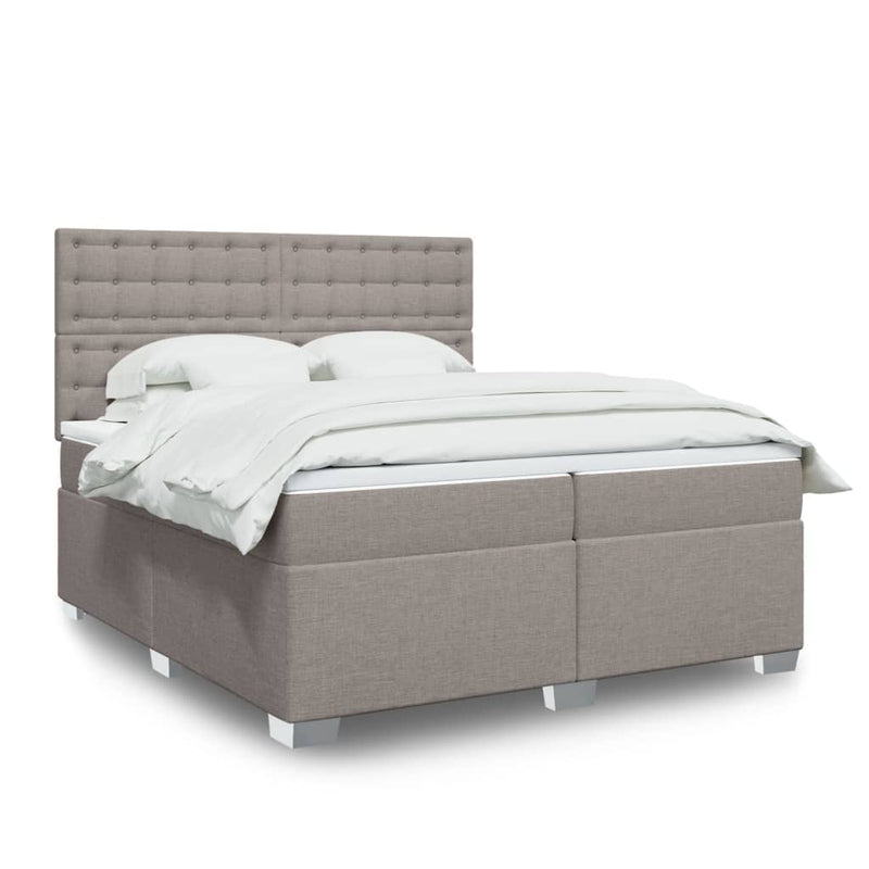 Pat box spring cu saltea, gri taupe, 200x200 cm, textil