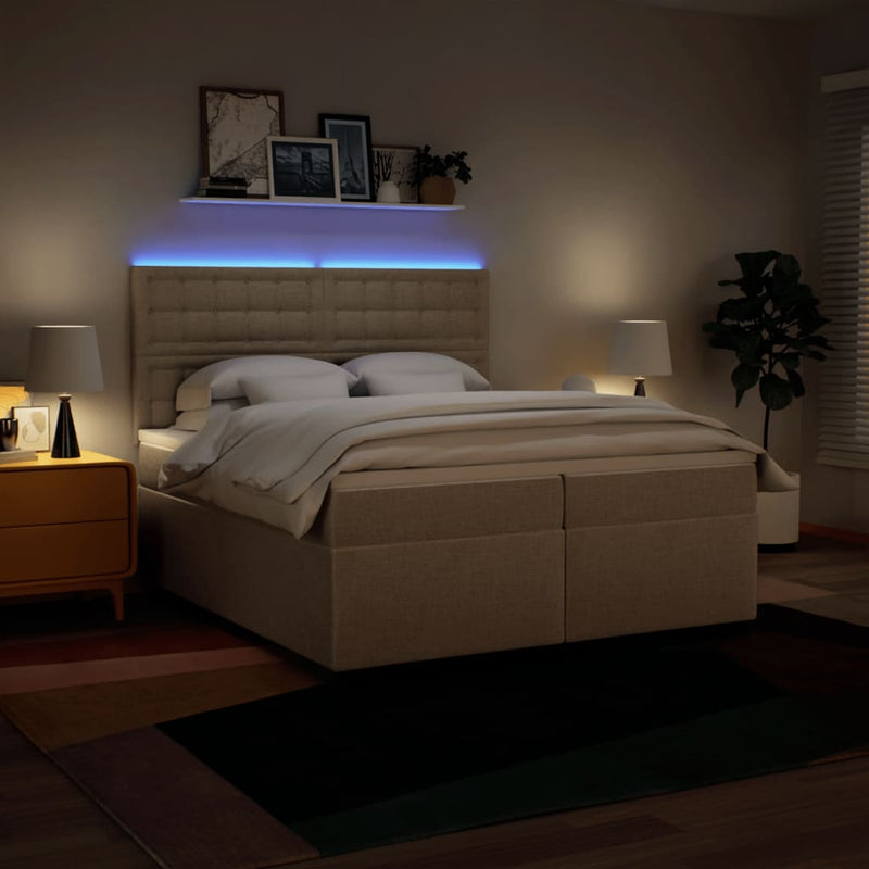 Pat box spring cu saltea, crem, 200x200 cm, textil