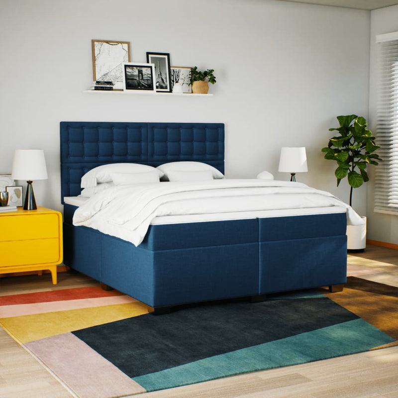 Pat box spring cu saltea, albastru, 200x200 cm, textil
