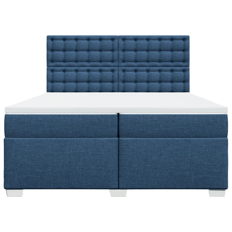 Pat box spring cu saltea, albastru, 200x200 cm, textil