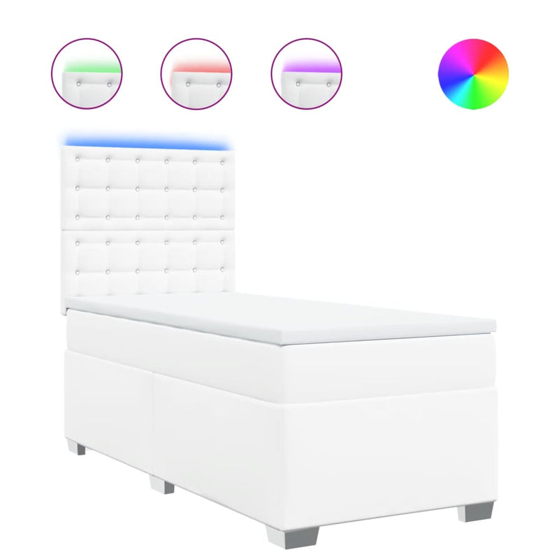 Pat box spring cu saltea, alb, 80x200 cm, piele ecologică