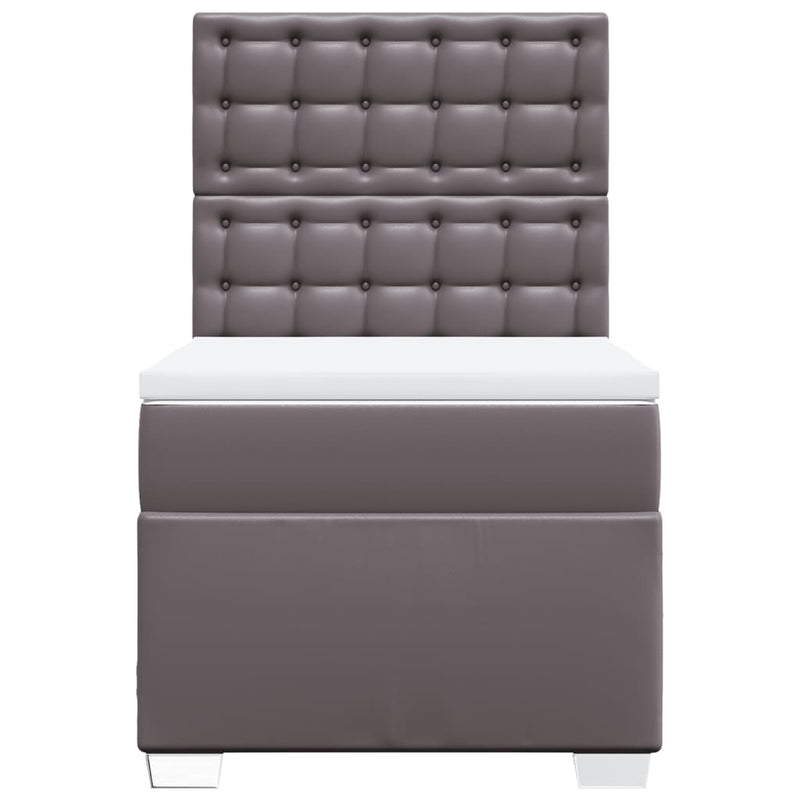 Pat box spring cu saltea, gri, 80x200 cm, piele ecologică