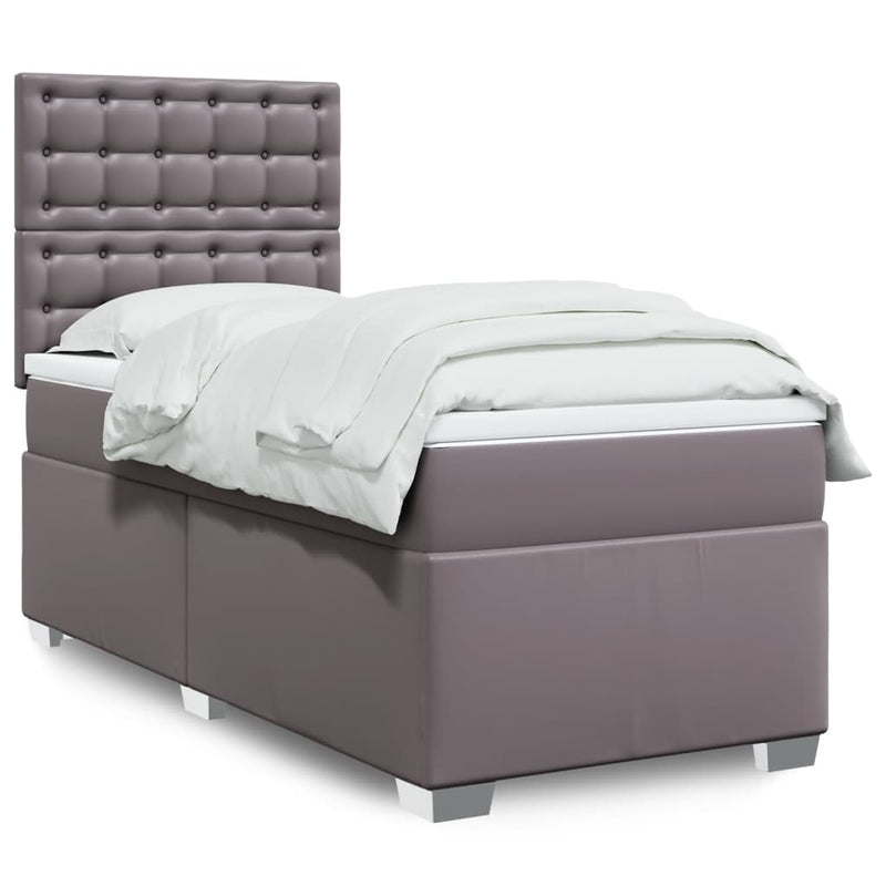 Pat box spring cu saltea, gri, 80x200 cm, piele ecologică