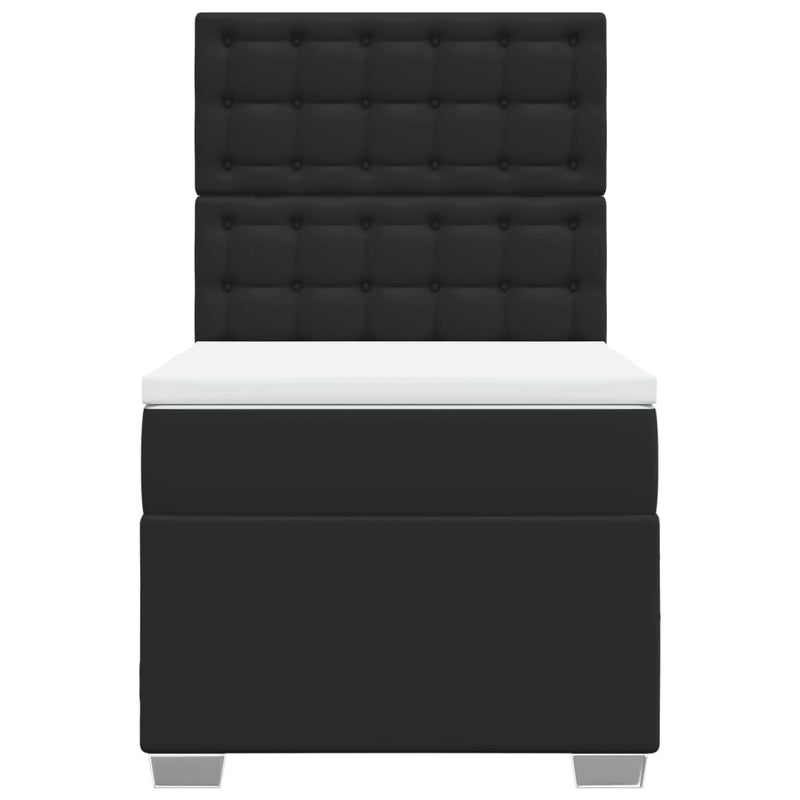 Pat box spring cu saltea, negru, 90x190 cm, piele ecologică