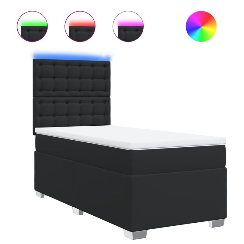 Pat box spring cu saltea, negru, 90x200 cm, piele ecologică