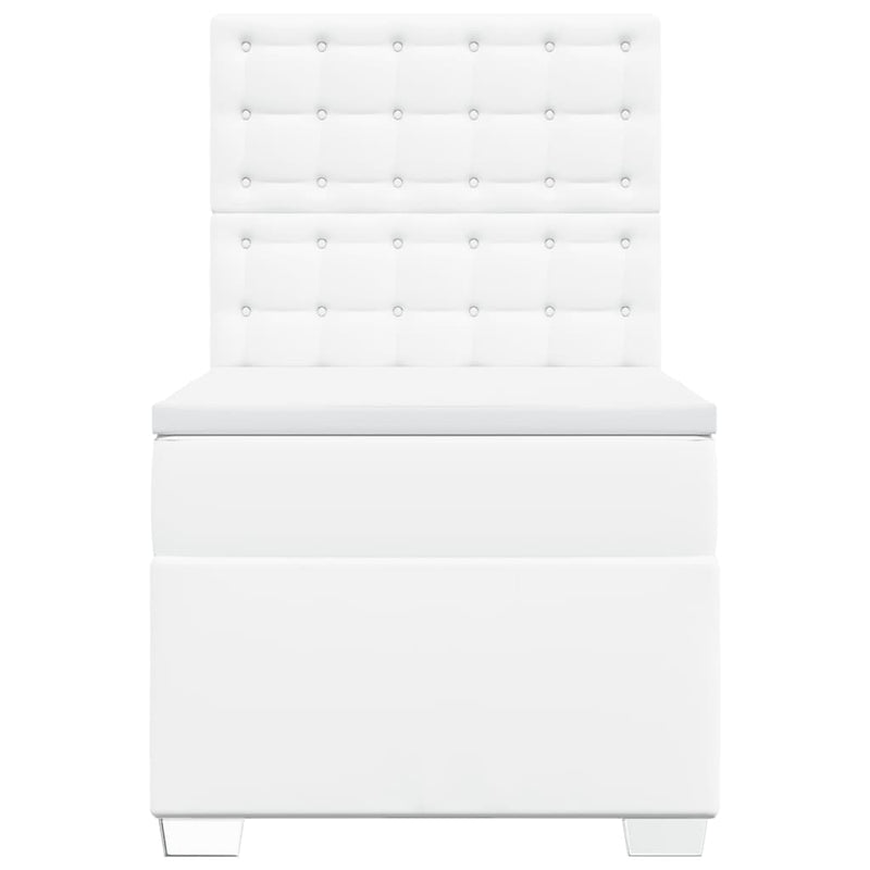 Pat box spring cu saltea, alb, 90x200 cm, piele ecologică