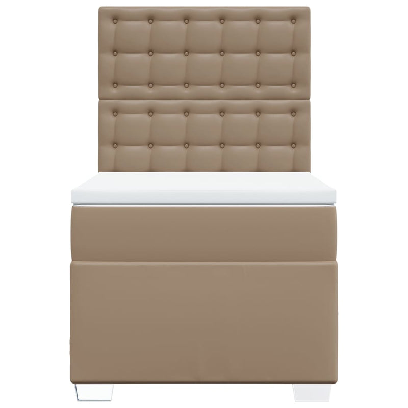 Pat box spring cu saltea, cappuccino, 90x200 cm piele ecologică
