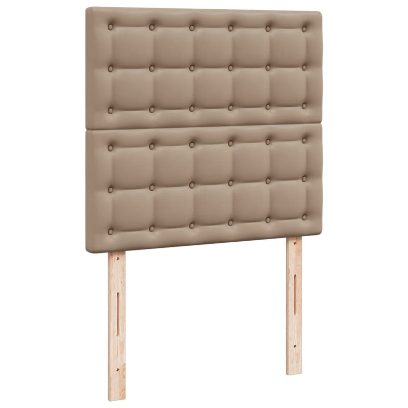 Pat box spring cu saltea, cappuccino, 90x200 cm piele ecologică