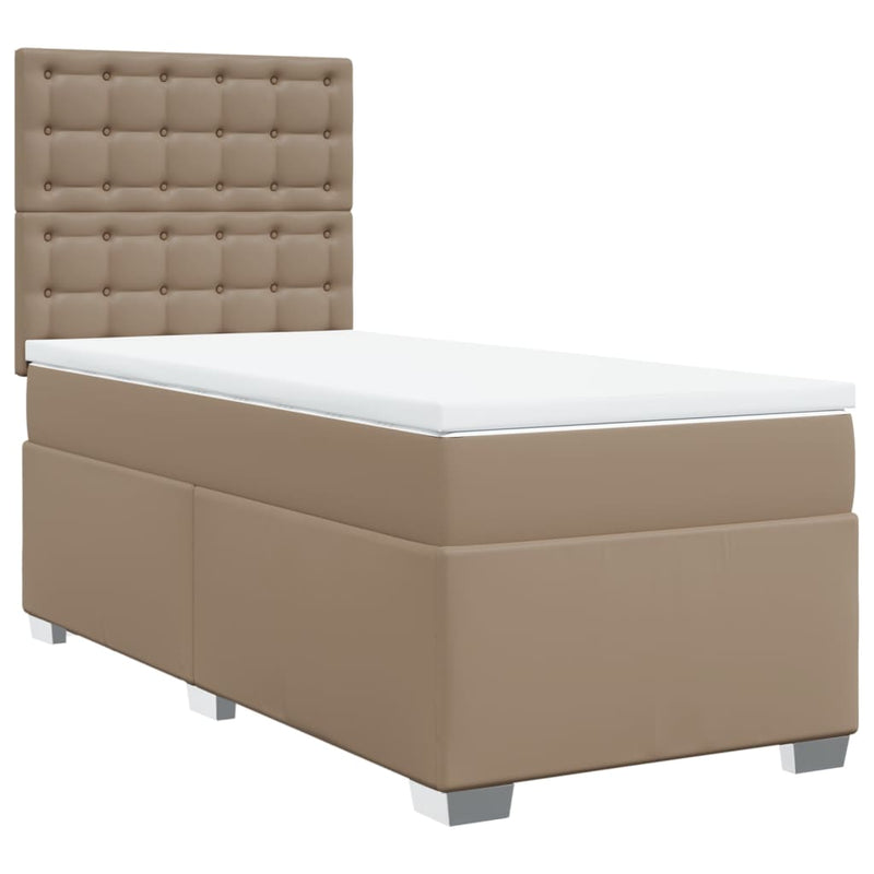 Pat box spring cu saltea, cappuccino, 100x200cm piele ecologică