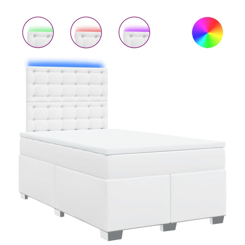 Pat box spring cu saltea, alb, 120x190 cm, piele ecologică