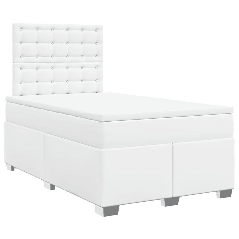 Pat box spring cu saltea, alb, 120x190 cm, piele ecologică
