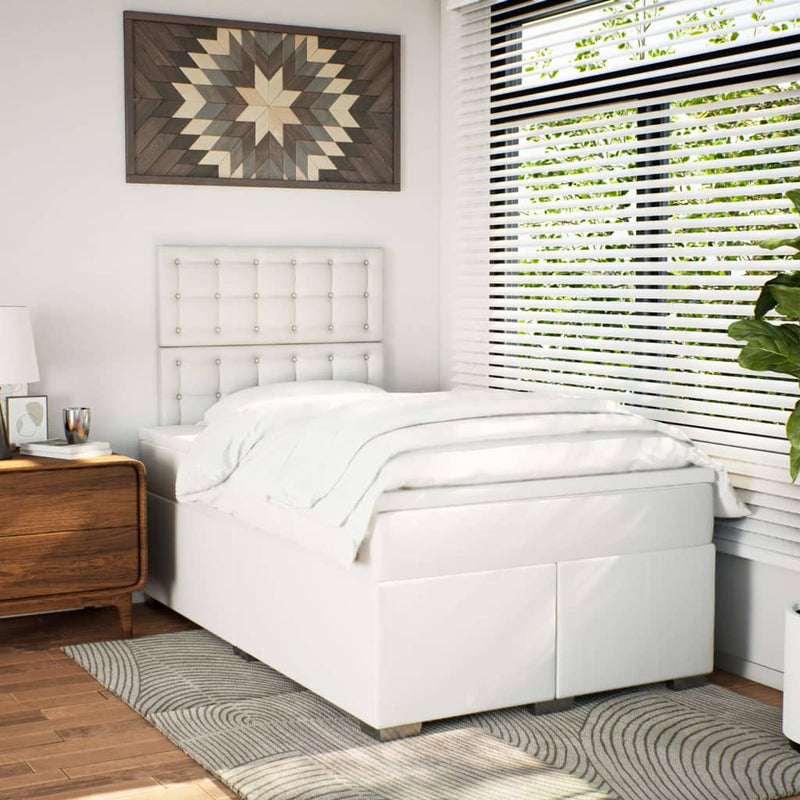 Pat box spring cu saltea, alb, 120x190 cm, piele ecologică