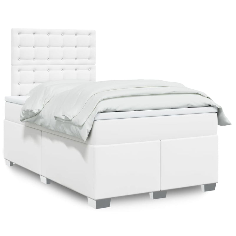 Pat box spring cu saltea, alb, 120x190 cm, piele ecologică