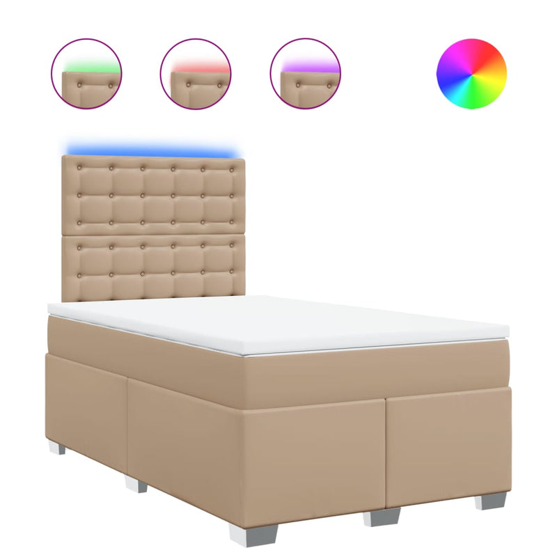 Pat box spring cu saltea, cappuccino, 120x190cm piele ecologică
