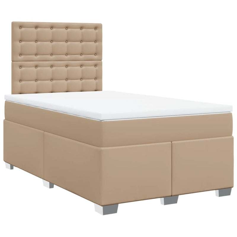 Pat box spring cu saltea, cappuccino, 120x190cm piele ecologică