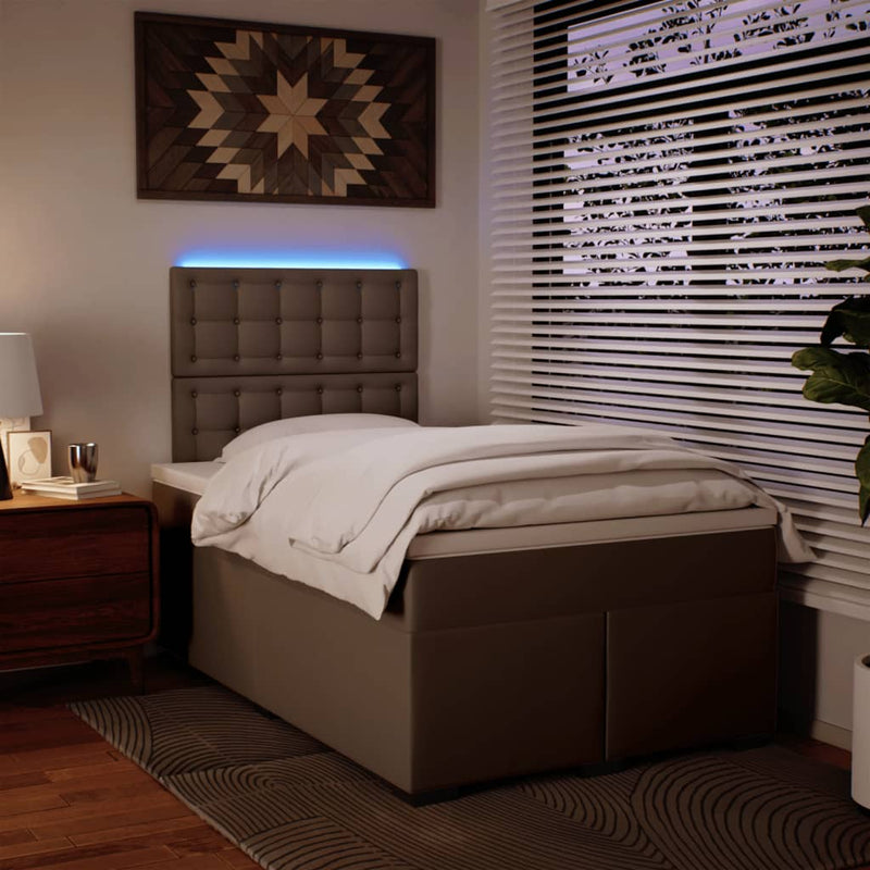 Pat box spring cu saltea, cappuccino, 120x190cm piele ecologică