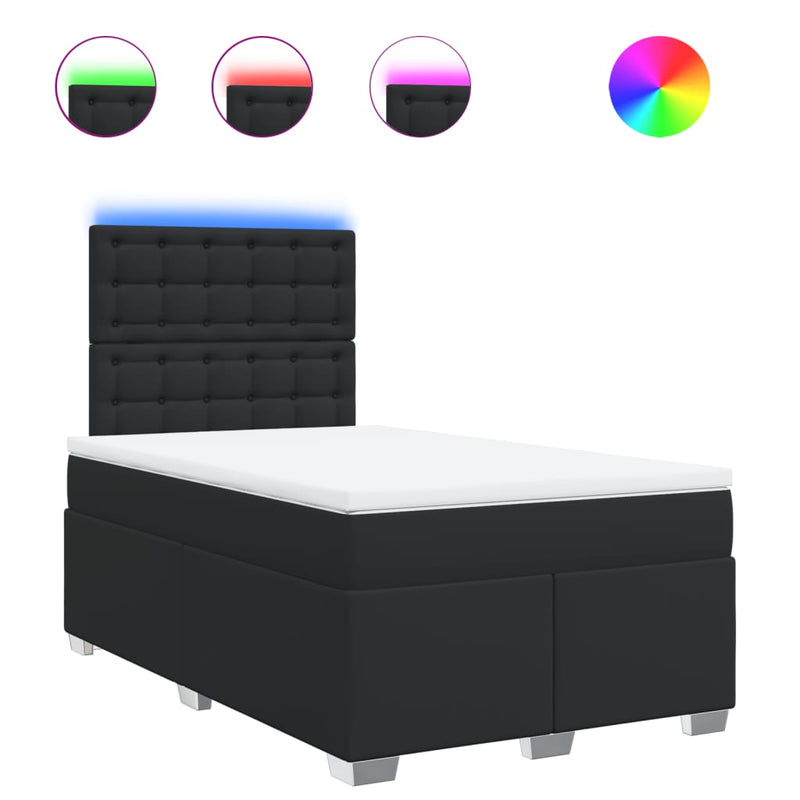 Pat continental cu saltea, negru, 120x200 cm, piele ecologică