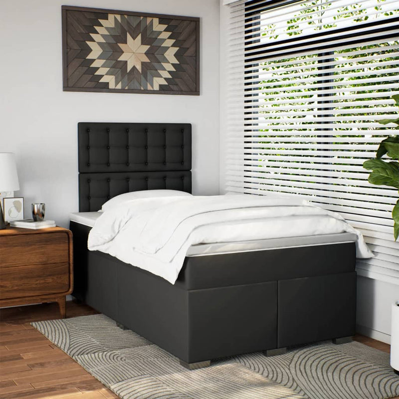 Pat continental cu saltea, negru, 120x200 cm, piele ecologică