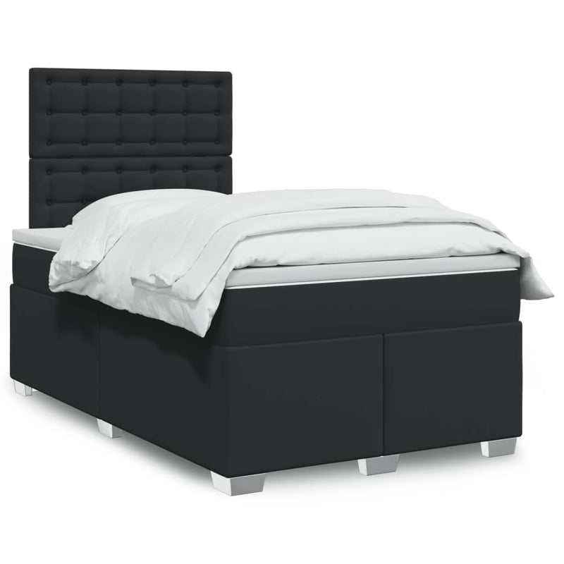 Pat continental cu saltea, negru, 120x200 cm, piele ecologică